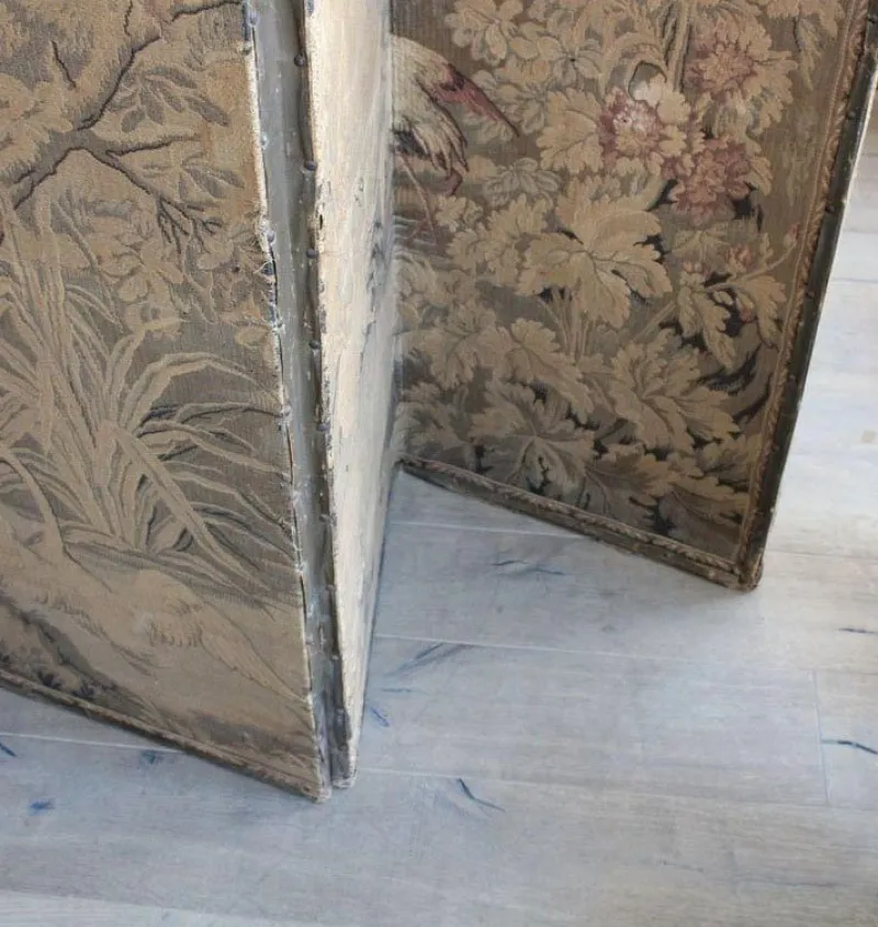 Pamono 4-Panel Room Divider with Embroidered Tapestry, England, Late 1800s> Room Dividers & Screens