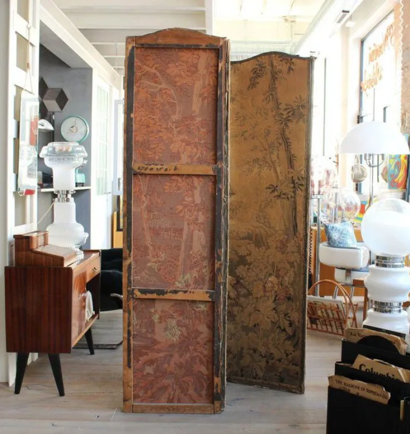 Pamono 4-Panel Room Divider with Embroidered Tapestry, England, Late 1800s> Room Dividers & Screens