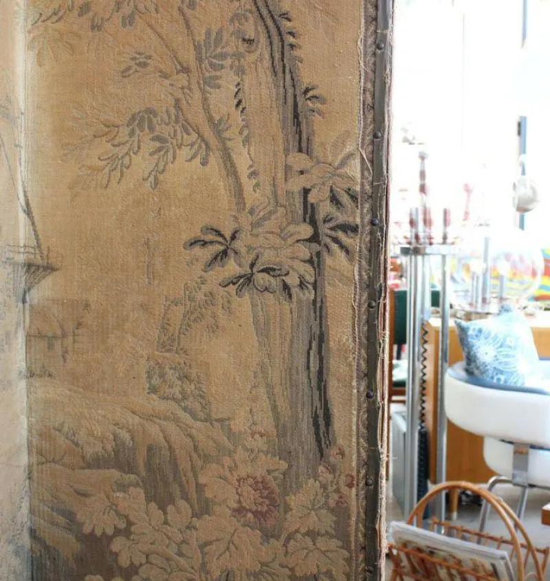 Pamono 4-Panel Room Divider with Embroidered Tapestry, England, Late 1800s> Room Dividers & Screens