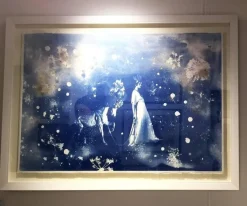 Pamono Parade, Hand-Finished Cyanotype on Paper, Pressed Flowers and Gold Leaf, 2015><noscript><img width=