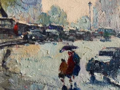Pamono Paris Cityscape, 1950s, Oil on Canvas, Framed