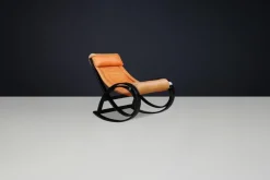 Pamono Patinated Cognac Leather Sgarsul Rocking Chair by Gae Aulenti for Poltronova, 1960s