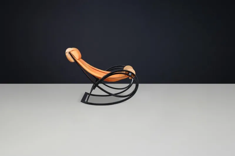 Pamono Patinated Cognac Leather Sgarsul Rocking Chair by Gae Aulenti for Poltronova, 1960s