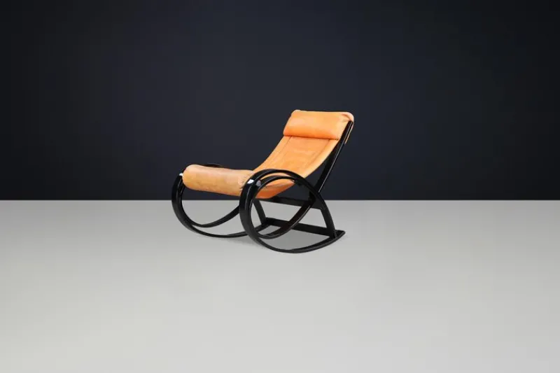 Pamono Patinated Cognac Leather Sgarsul Rocking Chair by Gae Aulenti for Poltronova, 1960s