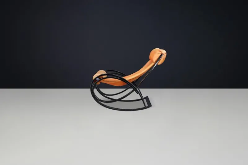 Pamono Patinated Cognac Leather Sgarsul Rocking Chair by Gae Aulenti for Poltronova, 1960s