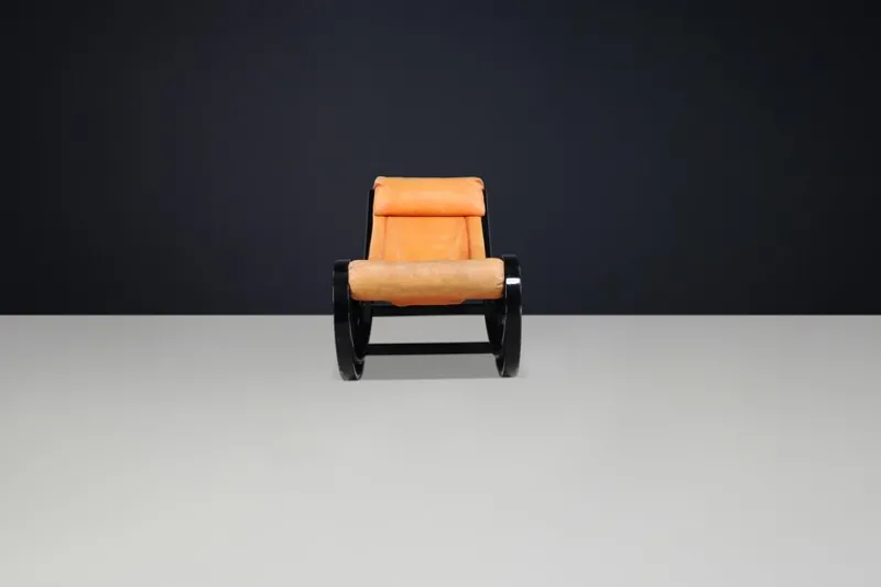 Pamono Patinated Cognac Leather Sgarsul Rocking Chair by Gae Aulenti for Poltronova, 1960s