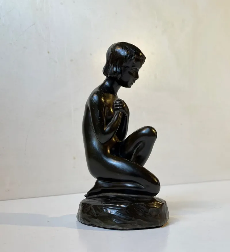 Pamono Patinated Sculpture of Young Woman by E. Borch for Just Andersen, 1930s> Art Deco