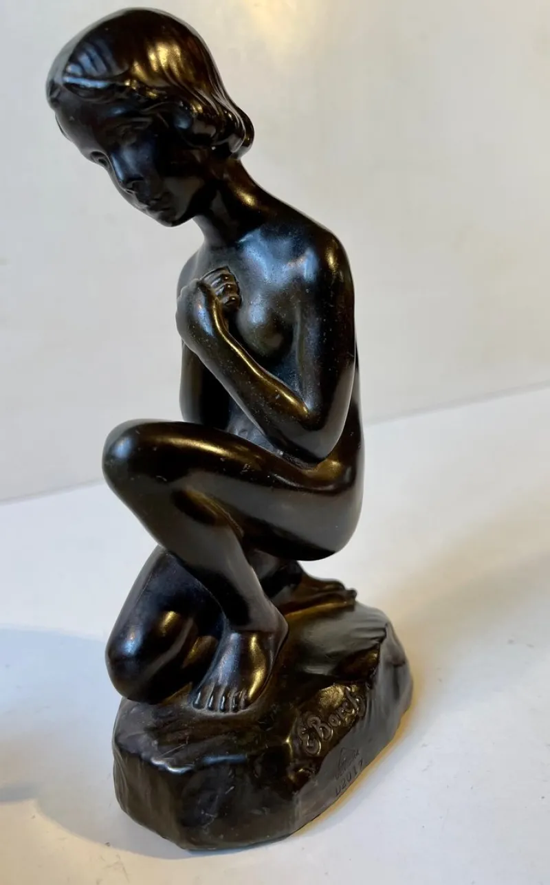 Pamono Patinated Sculpture of Young Woman by E. Borch for Just Andersen, 1930s> Art Deco