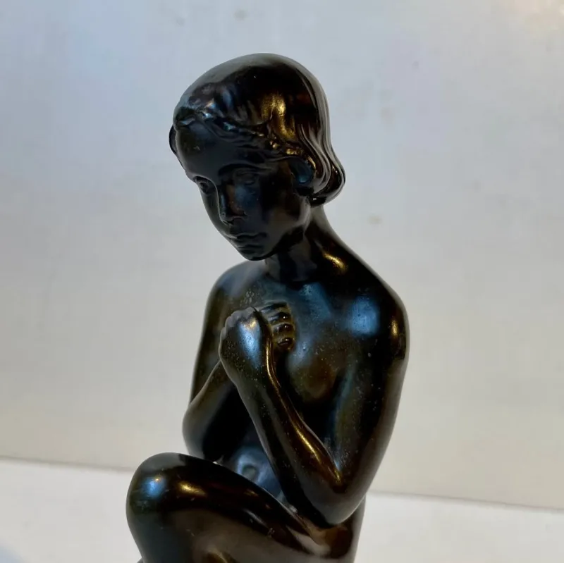 Pamono Patinated Sculpture of Young Woman by E. Borch for Just Andersen, 1930s> Art Deco