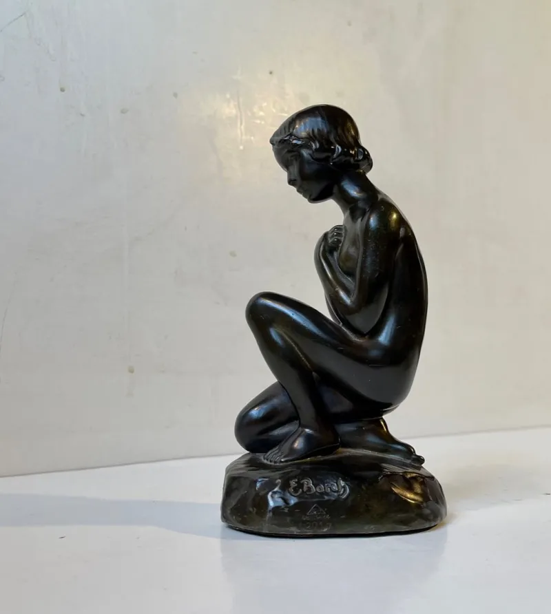 Pamono Patinated Sculpture of Young Woman by E. Borch for Just Andersen, 1930s> Art Deco