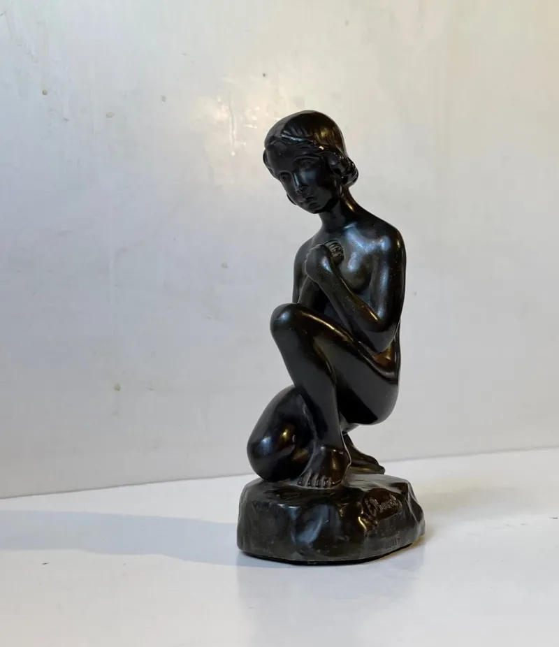 Pamono Patinated Sculpture of Young Woman by E. Borch for Just Andersen, 1930s> Art Deco