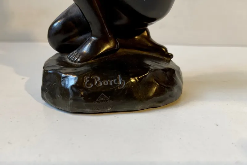 Pamono Patinated Sculpture of Young Woman by E. Borch for Just Andersen, 1930s> Art Deco