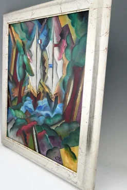 New Pamono Patrick Leroy, Art Deco Style Landscape with Sailing Boats, Painting