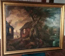 Pamono Paul Bril, Flemish Nightfall Landscape, Late 16th Century, Oil on Canvas, Framed> Old Masters