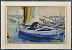 Discount Pamono Paul Delvaux, La Belle Anna, the Port of Cannes, Gouache & Watercolor & Paper, Framed