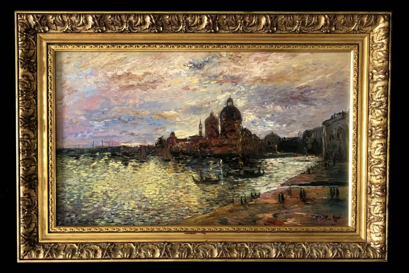 Pamono Paul Flaubert, Sunset in Venice, 1950s, Oil on Panel, Framed> Impressionist