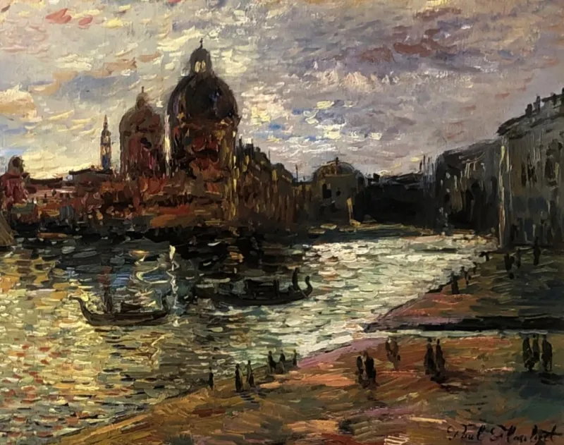 Pamono Paul Flaubert, Sunset in Venice, 1950s, Oil on Panel, Framed> Impressionist
