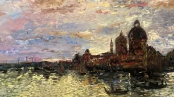 Pamono Paul Flaubert, Sunset in Venice, 1950s, Oil on Panel, Framed><noscript><img width=