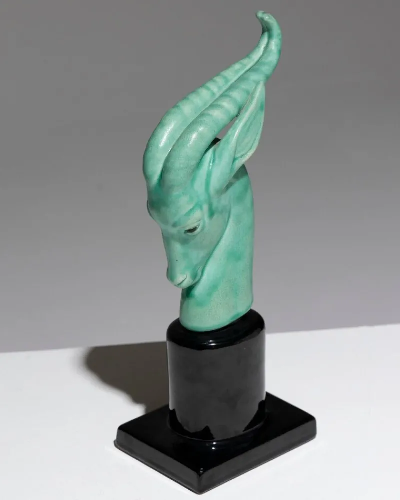 Outlet Pamono Paul Milet, Antelope Head Sculpture, 1930s, Porcelain