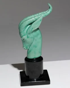 Outlet Pamono Paul Milet, Antelope Head Sculpture, 1930s, Porcelain