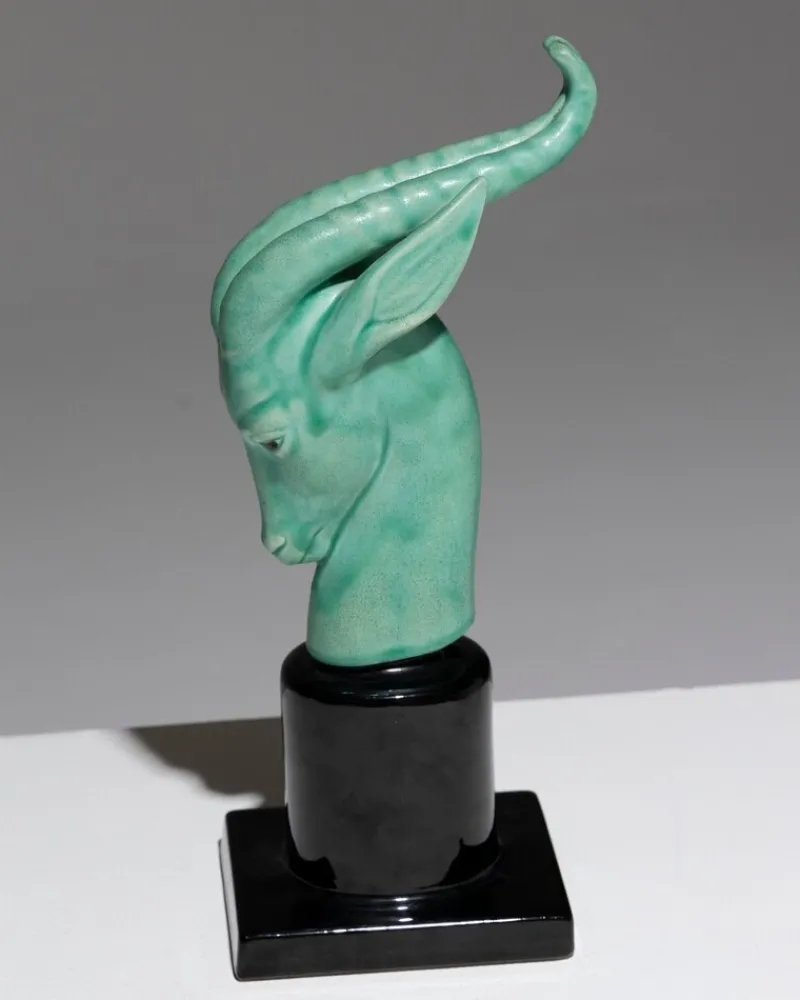Outlet Pamono Paul Milet, Antelope Head Sculpture, 1930s, Porcelain
