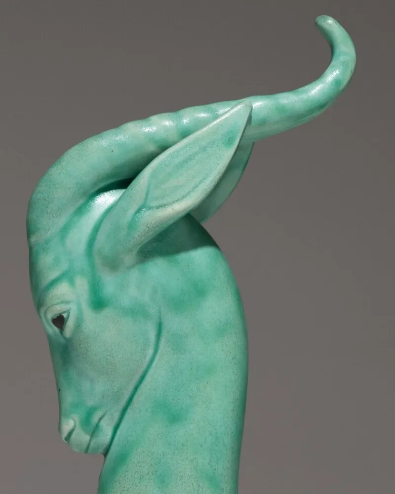 Outlet Pamono Paul Milet, Antelope Head Sculpture, 1930s, Porcelain