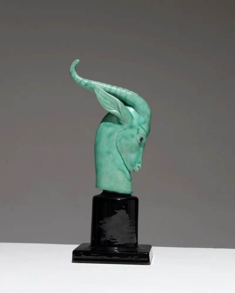 Outlet Pamono Paul Milet, Antelope Head Sculpture, 1930s, Porcelain