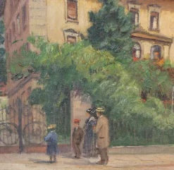 Pamono Paul Mishel, Impressionist Street Scene in Ulm, 1890, Oil on Panel, Framed> Impressionist