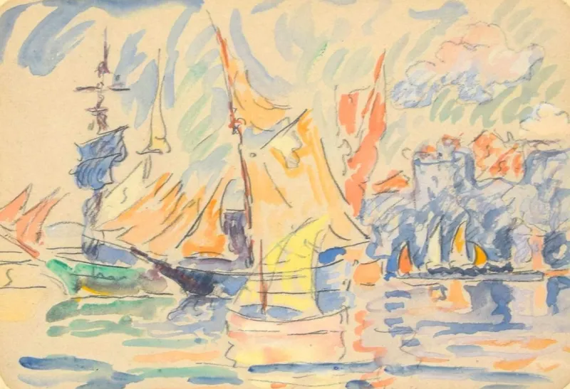 Sale Pamono Paul Signac, Saint Tropez, Original Watercolor Drawing, 1900s