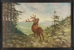 Sale Pamono Paul Wilde, Deer, Original Oil and Tempera, Early 20th Century, Framed