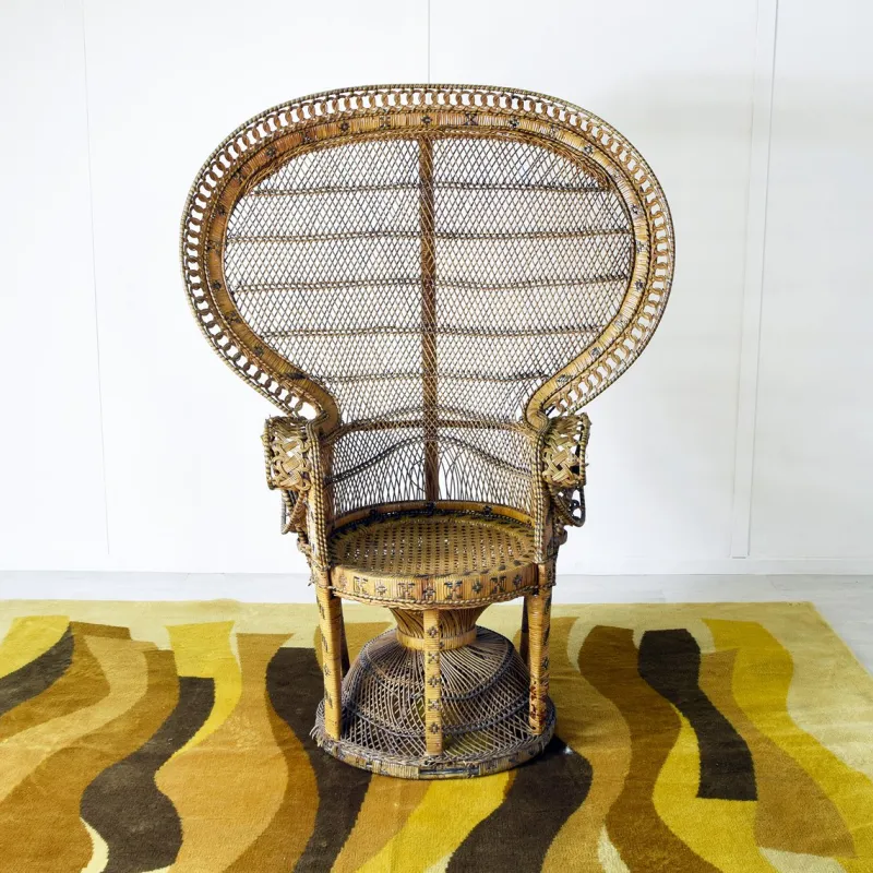 Pamono Peacock Chair in Rattan and Wicker, 1974> Garden Seating