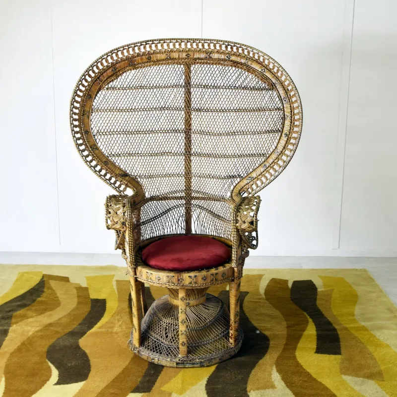 Pamono Peacock Chair in Rattan and Wicker, 1974> Garden Seating