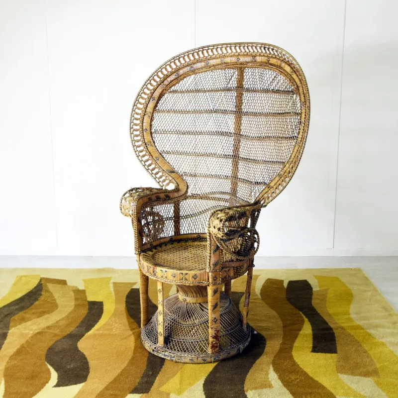Pamono Peacock Chair in Rattan and Wicker, 1974> Garden Seating