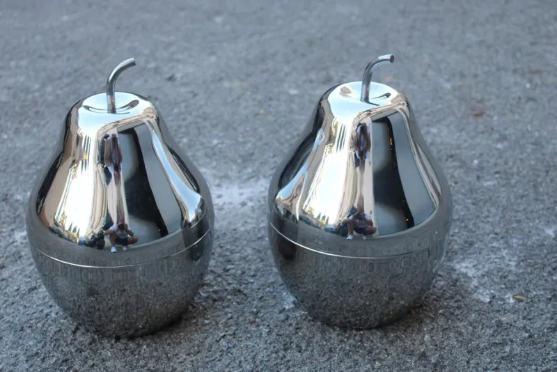 Pamono Pear-Shaped Ice Boxes in Steel, Italy, 1970s, Set of 2> Ice Buckets & Wine Coolers