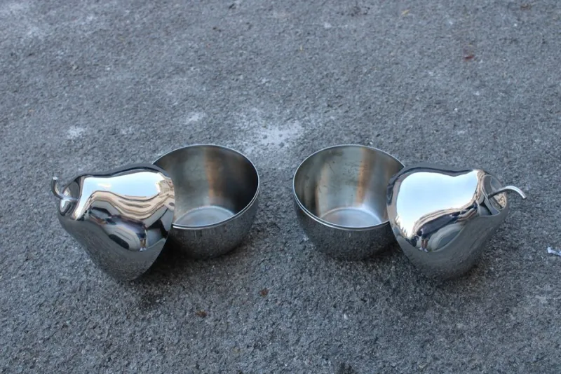 Pamono Pear-Shaped Ice Boxes in Steel, Italy, 1970s, Set of 2> Ice Buckets & Wine Coolers