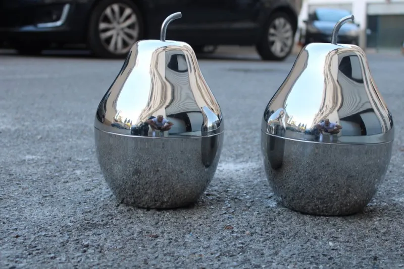 Pamono Pear-Shaped Ice Boxes in Steel, Italy, 1970s, Set of 2> Ice Buckets & Wine Coolers