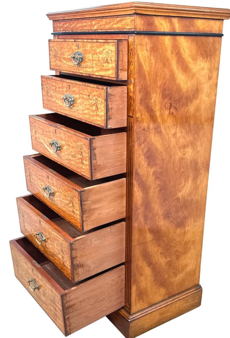 Pamono Pedestal Chest of Drawers in Satinwood, 1880> Dressers, Commodes & Chests