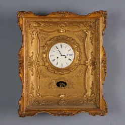 Pamono Pendulum Wall Clock in Wood & Gilt Metal> Clocks