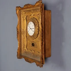 Pamono Pendulum Wall Clock in Wood & Gilt Metal><noscript><img width=