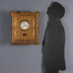 Pamono Pendulum Wall Clock in Wood & Gilt Metal><noscript><img width=