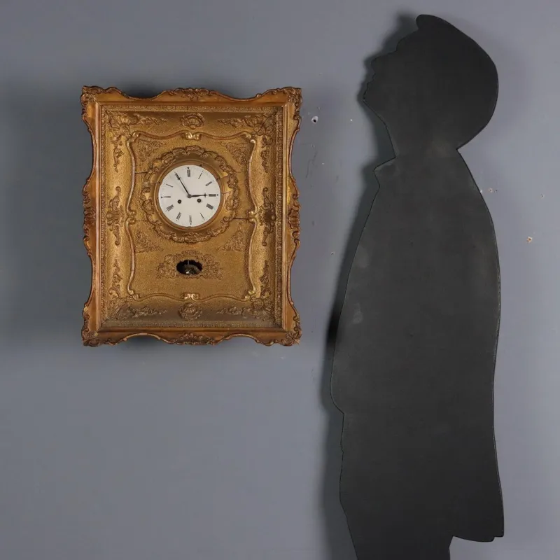 Pamono Pendulum Wall Clock in Wood & Gilt Metal> Clocks