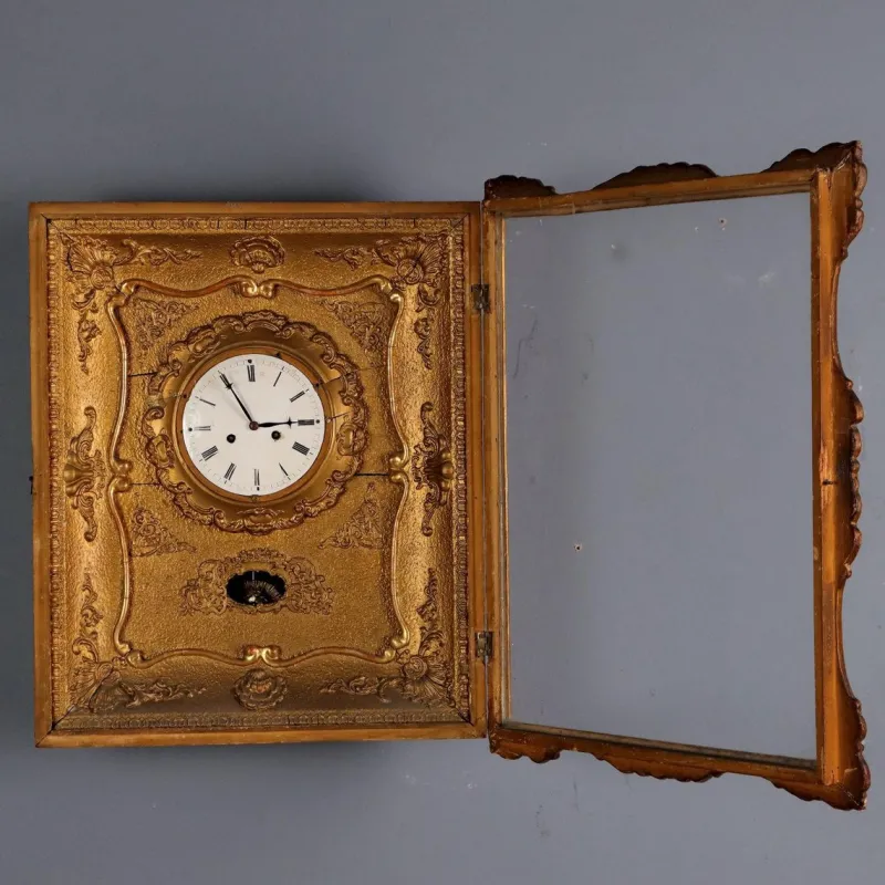 Pamono Pendulum Wall Clock in Wood & Gilt Metal> Clocks