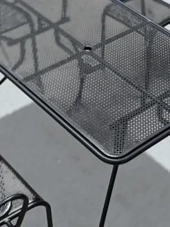 Pamono Perforated Metal Armchairs and Table in the style of Mathieu Matégot, 1950s, Set of 7