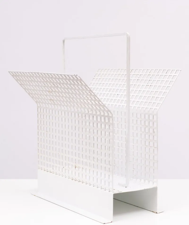 New Pamono Perforated Metal Newspaper Rack, France, 1965