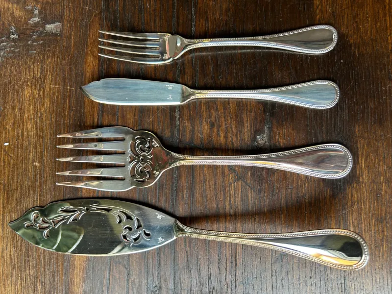 Sale Pamono Perles Fish Cutlery Service for 6 from Christofle, Set of 14