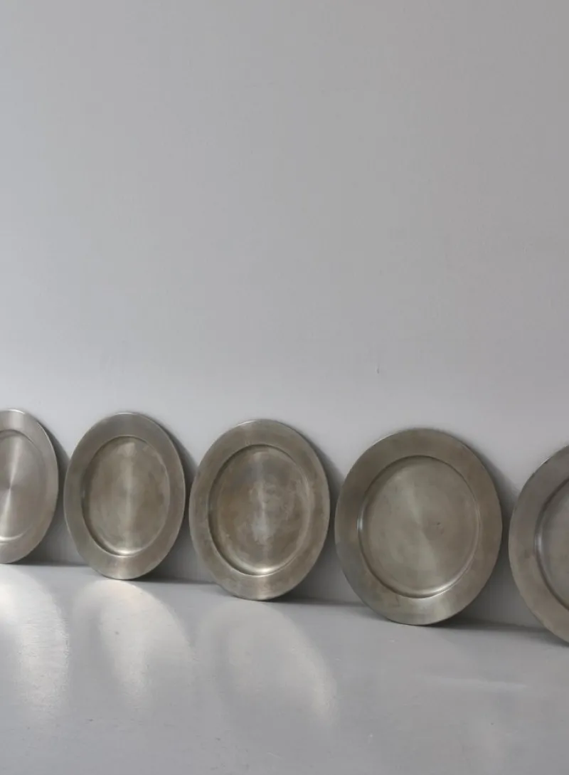 Pamono Pewter Charger Plates from Svenskt Tenn, Sweden, 1950s, Set of 6> Dinner Plates & Bowls