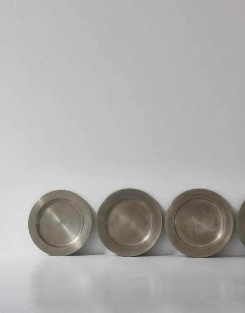 Pamono Pewter Charger Plates from Svenskt Tenn, Sweden, 1950s, Set of 6> Dinner Plates & Bowls