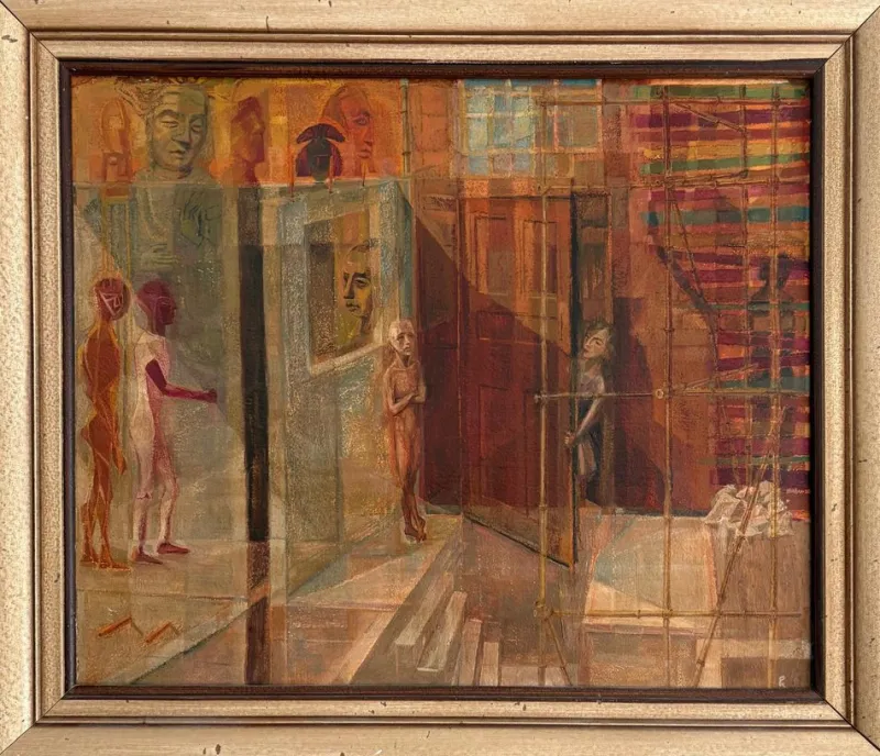 New Pamono Philip Krevoruck, Surrealist Composition, 1957, Oil on Board