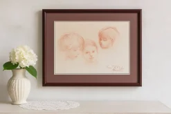 Pamono Philippe Moretti, Three Children, Original Sanguine Drawing, 1979><noscript><img width=