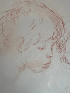 Pamono Philippe Moretti, Three Children, Original Sanguine Drawing, 1979><noscript><img width=